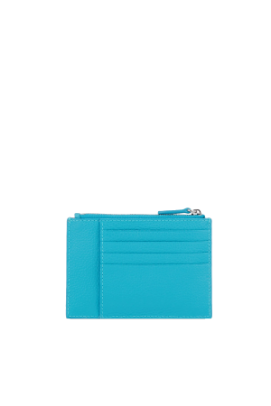 porte-cartes zippé Lancel Ninon en cuir grainé bleu ciel