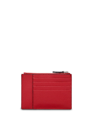 porte-cartes zippé Lancel Ninon en cuir grainé rouge