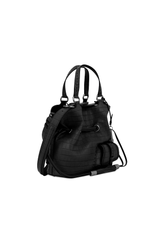 sac seau M Premier Flirt de Lancel en cuir façon croco noir