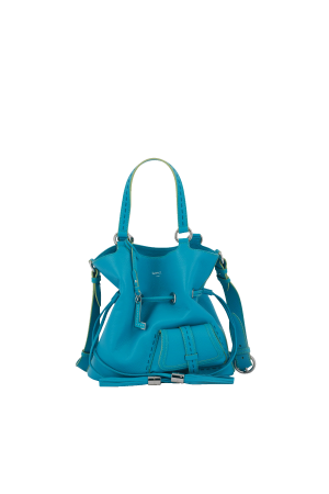 sac seau Lancel Premier Flirt S en cuir grainé multi bleu ciel