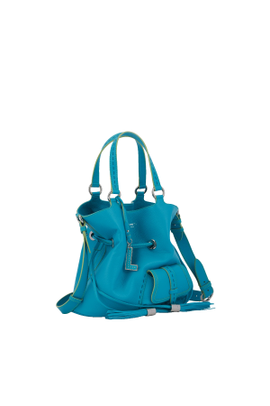 sac seau Lancel Premier Flirt S en cuir grainé multi bleu ciel