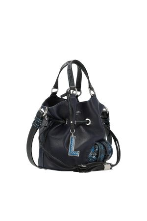 sac seau Lancel Premier Flirt cuir et python indigo navy