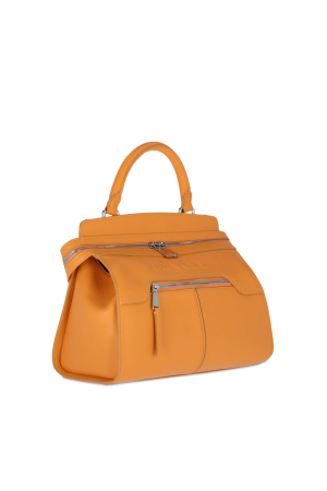 Sac inès LANCEL orange avec fermetures zippées avant et logo LANCEL embossé 