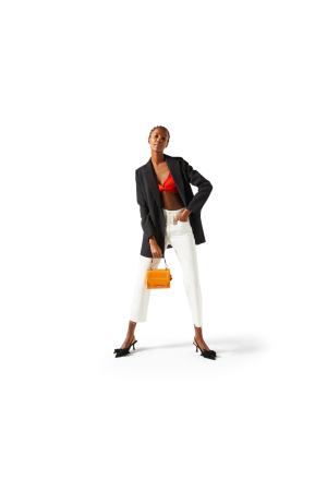 Sac rabat ninon orange avec surpiqûres et logo LANCEL blanc