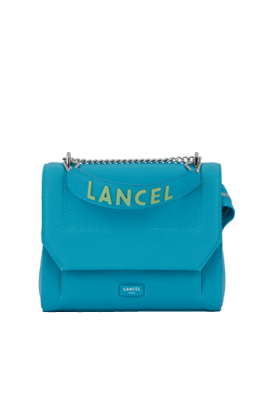 sac à rabat Lancel Ninon M en cuir grainé bicolore bleu et vert