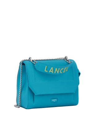 sac à rabat Lancel Ninon M en cuir grainé bicolore bleu et vert