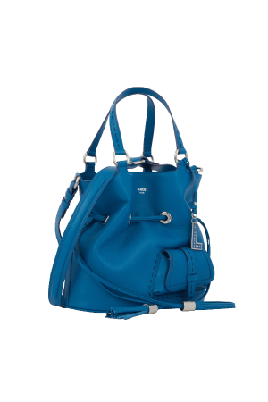 sac seau Lancel Premier Flirt M en cuir bleu ciel