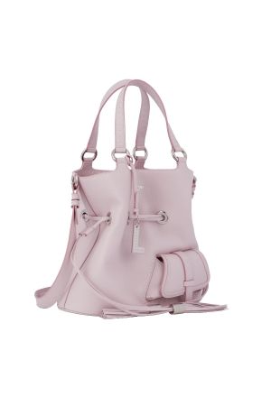 sac seau Lancel Premier Flirt en cuir grainé rose poudré