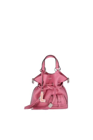 Sac seau premier flirt s, cuir rose grainé, bijou de sac L, liens pompons