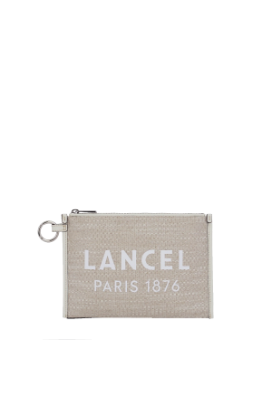 pochette zippée Lancel Summer Tote en toile de jute et cuir lisse beige