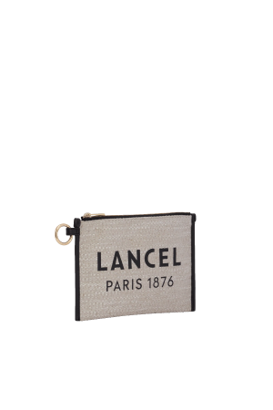 pochette zippée Lancel Summer Tote en toile de jute et cuir lisse noir