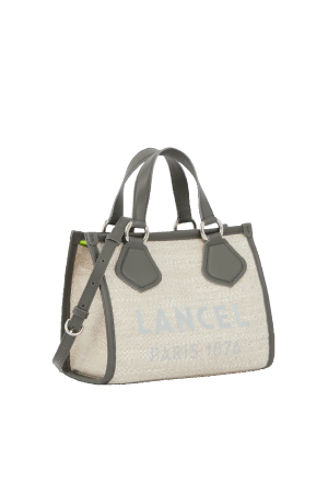 sac cabas S Lancel Summer Tote en toile et cuir taupe