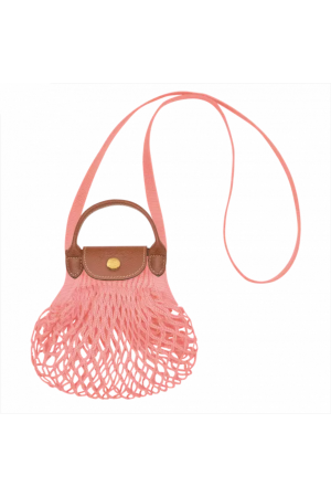sac filet XS Longchamp Le Pliage Filet en filet et cuir rose