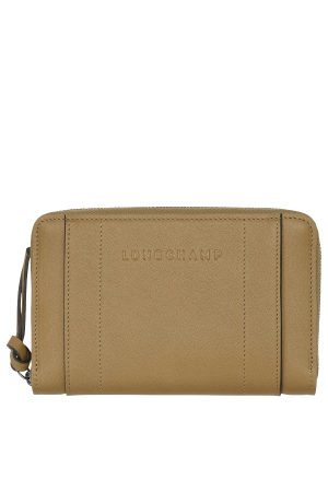 portefeuille Longchamp 3D en cuir lisse camel