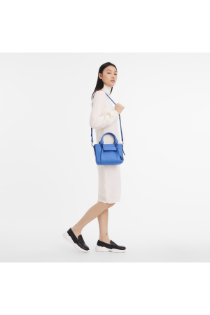 sac à main S Longchamp 3D en cuir lisse bleu ciel