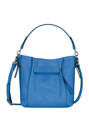 sac seau bandoulière S Longchamp 3D en cuir lisse bleu ciel
