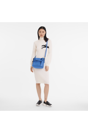 sac seau bandoulière S Longchamp 3D en cuir lisse bleu ciel