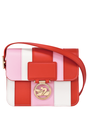 sac bandoulière S Longchamp Box-Trot Club en cuir véritable orange rose et blanc