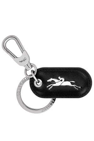 porte-clés Longchamp Box-Trot en métal et cuir noir