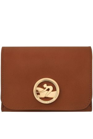 portefeuille Longchamp Box-Trot en cuir lisse camel