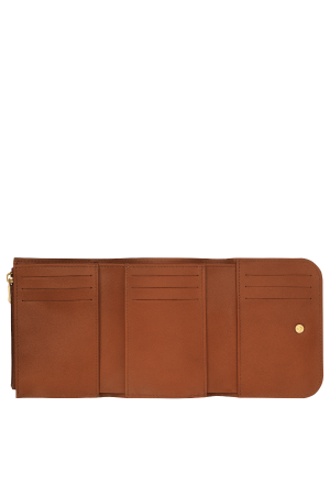 portefeuille Longchamp Box-Trot en cuir lisse camel
