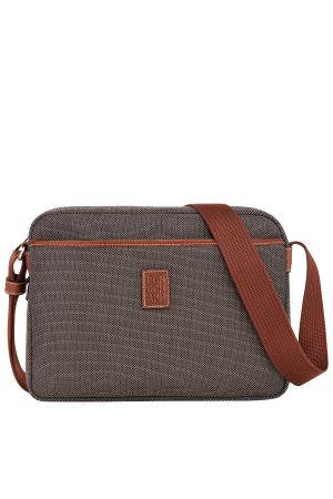 camera bag M Longchamp Boxford en toile et cuir marron