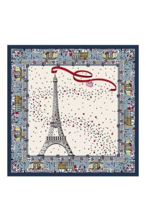 carré de soie Longchamp imprimé Paris Tour Eiffel bleu navy
