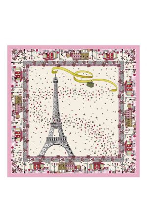 carré de soie Longchamp imprimé Paris Tour Eiffel rose