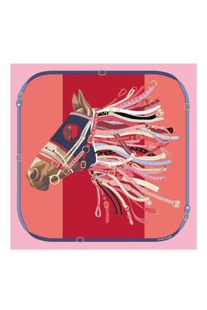 carré de soie Longchamp Automne/Hiver 2023 100% soie motif tête de cheval rose