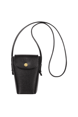 étui téléphone avec cordon Longchamp Épure en cuir noir