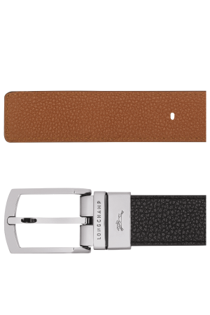 ceinture réversible homme Longchamp Le Foulonné en cuir noir et camel