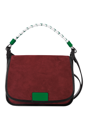 sac besace S Longchamp Le Foulonné débridé en cuir velours rouge acajou