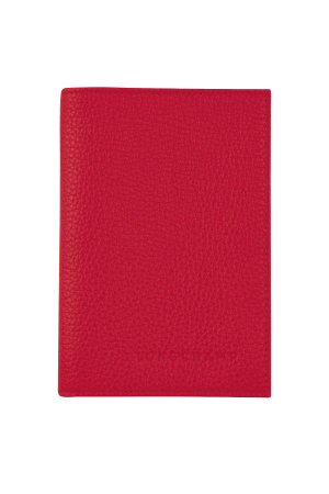 étui passeport Longchamp Le Foulonné en cuir rouge