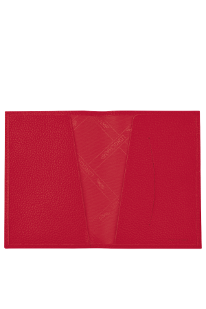 étui passeport Longchamp Le Foulonné en cuir rouge