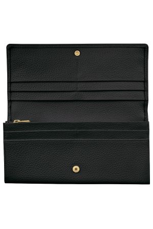 portefeuille à rabat Longchamp Le Foulonné en cuir grainé noir