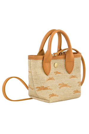 sac panier XS Longchamp Le Panier Pliage en toile et cuir orange