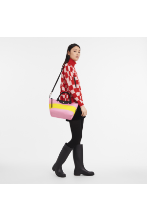 sac à main S Longchamp Le Pliage Casaque en toile à imprimés rose jaune et cuir