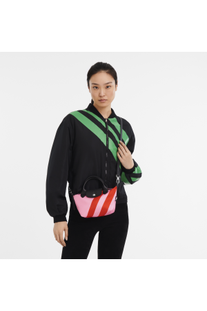 sac à main XS Longchamp Le Pliage Casaque en toile à imprimé rose orange et cuir