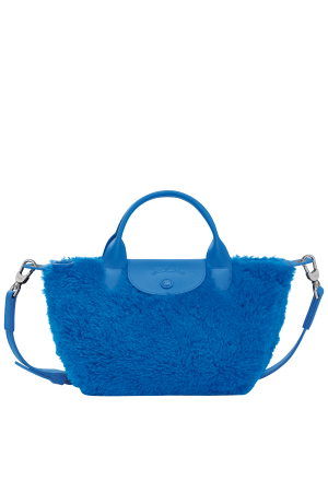 sac à main XS Longchamp Le Pliage Cosy en shearling et cuir bleu ciel