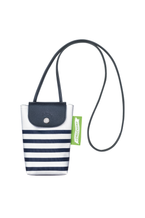 étui téléphone Longchamp Le Pliage Marinière en toile rayée et cuir