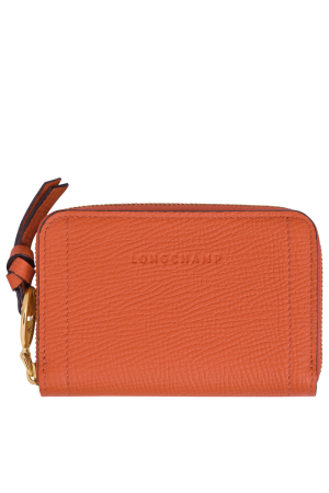 porte-monnaie zippé Longchamp Mailbox en cuir grainé orange