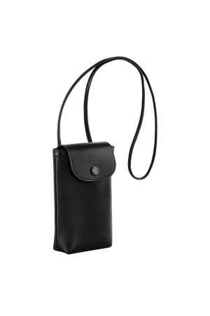 étui de téléphone avec cordon Longchamp Le Pliage Cuir Xtra en cuir lisse noir