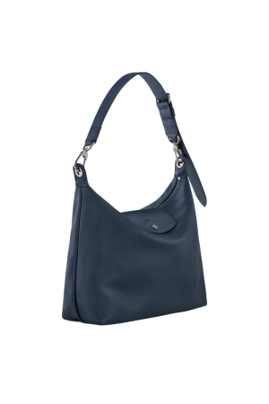 sac porté épaule M Longchamp Le Pliage Cuir en cuir lisse bleu navy