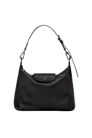 sac porté épaule M Longchamp Le Pliage Cuir en cuir lisse noir