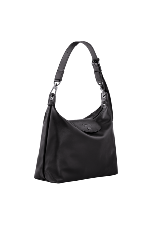 sac porté épaule M Longchamp Le Pliage Cuir en cuir lisse noir