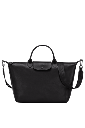 sac à main L Longchamp Le Pliage Cuir Xtra en cuir lisse noir