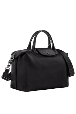 sac à main L Longchamp Le Pliage Cuir Xtra en cuir lisse noir