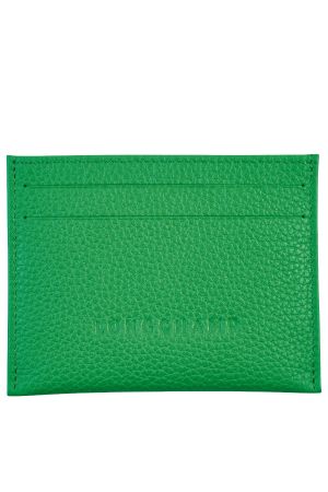 porte-cartes Longchamp Le Foulonné en cuir grainé vert