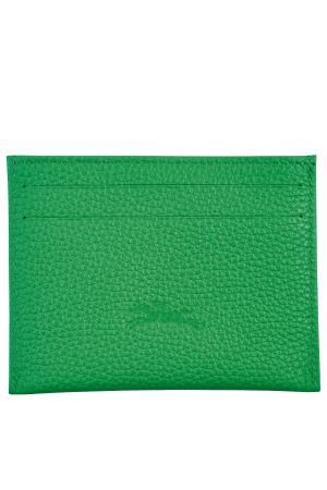 porte-cartes Longchamp Le Foulonné en cuir grainé vert