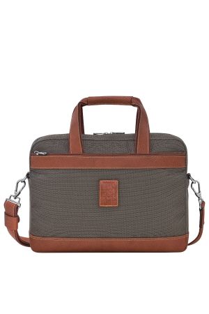 porte-documents S Longchamp Boxford en toile et cuir marron